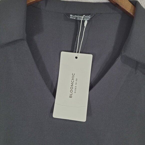 NWT Bloomchic Womens Plus Tent Midi  Dress US 14-16 Chiffon Black Short sleeve - Picture 6 of 9